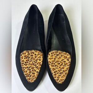 NWOT AEROSOLES Val Black & Leopard Print Leather Comfort Loafers Flats 10.5